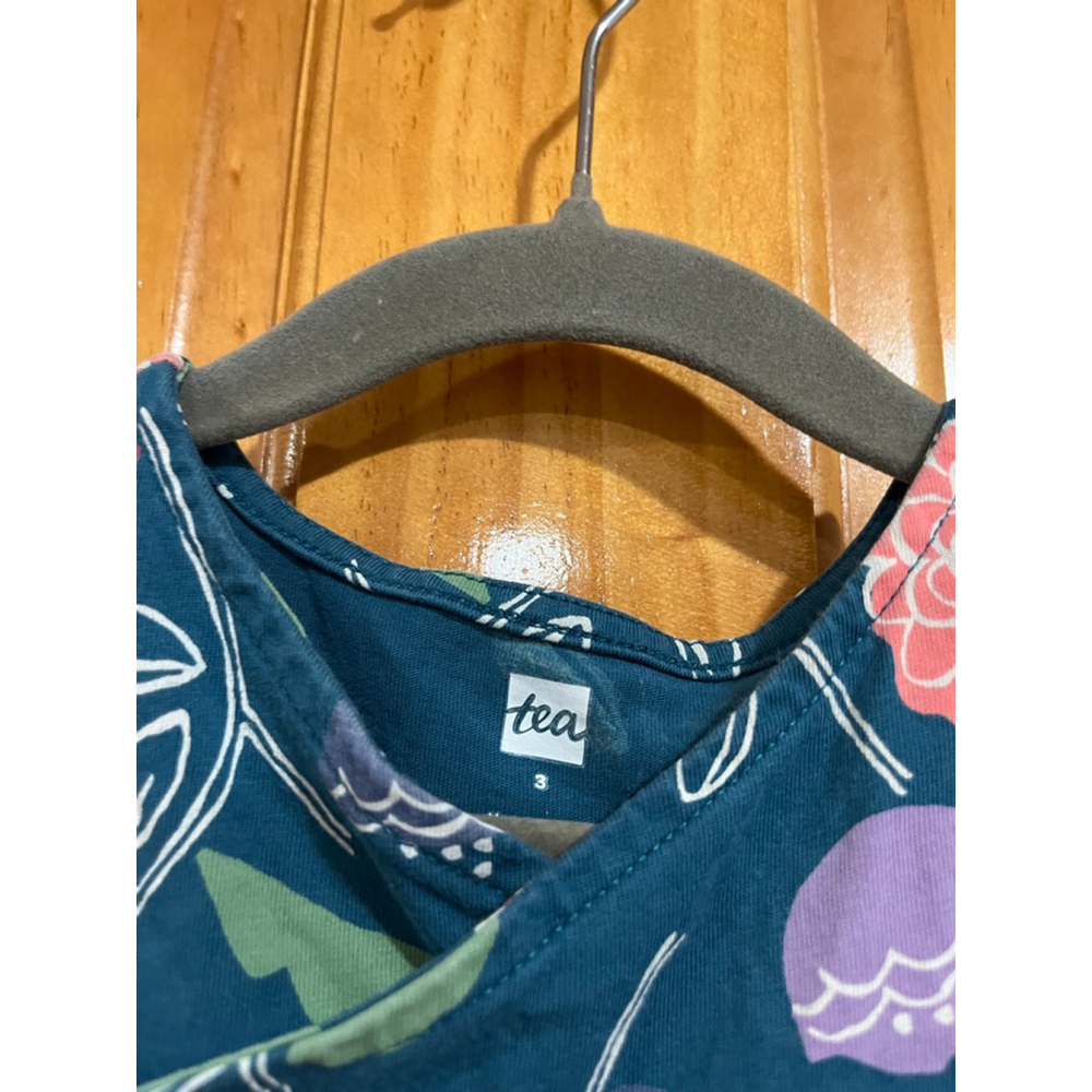 Little Girl Tea Collection Floral Wrap-Neck Cotton Long Sleeve Dress Size 3 - Picture 2 of 4